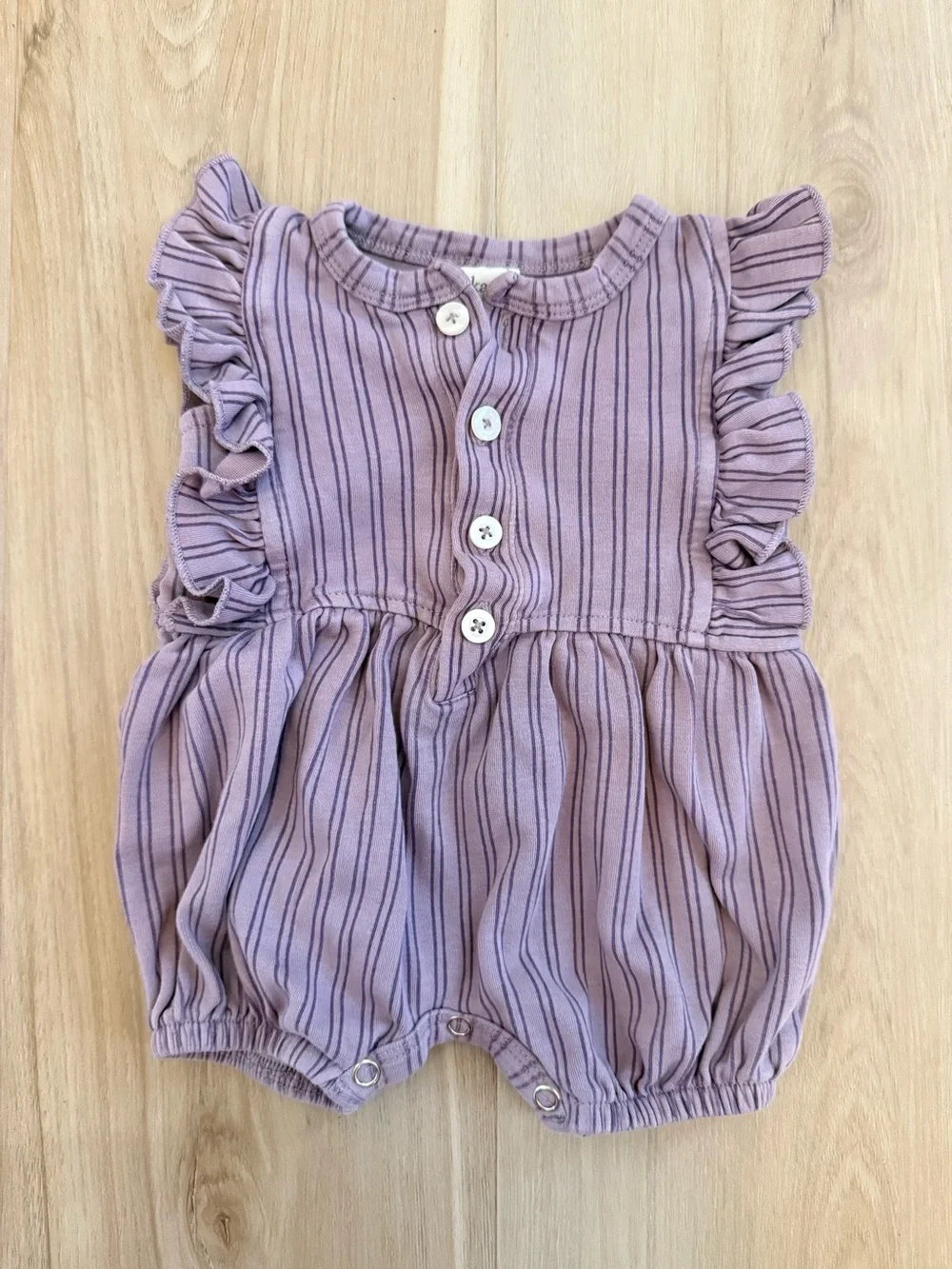 Kate Quinn 100% Organic Cotton Baby Girl Purple Striped Ruffle Romper 3-6M